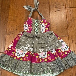 Mustard Pie Colorful Halter Dress with Ruffle Details